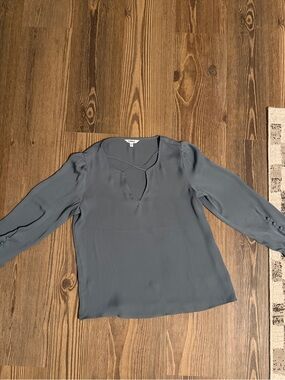 Women’s Slate Blue Long-Sleeve satin Blouse